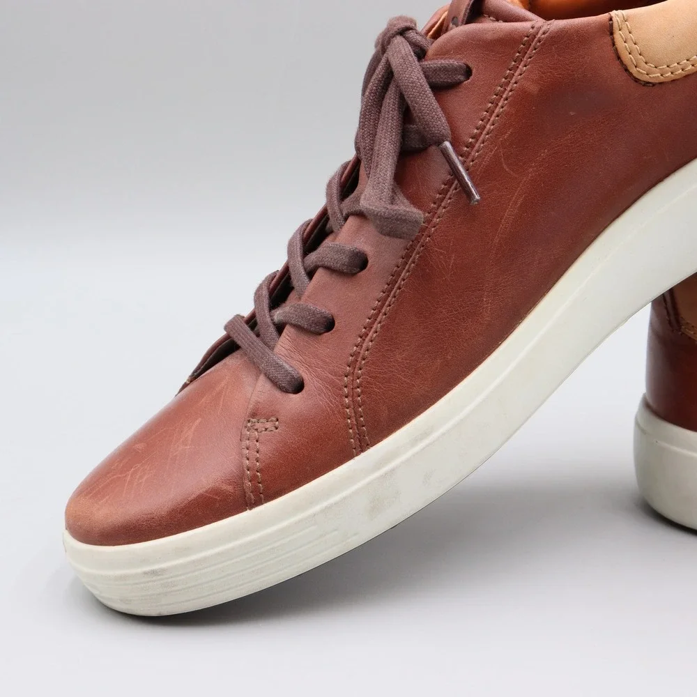 ECCO Soft 7 Mens Street Sneaker Size 12 EU 46 Brown Leather Lace Up Casual Shoes
